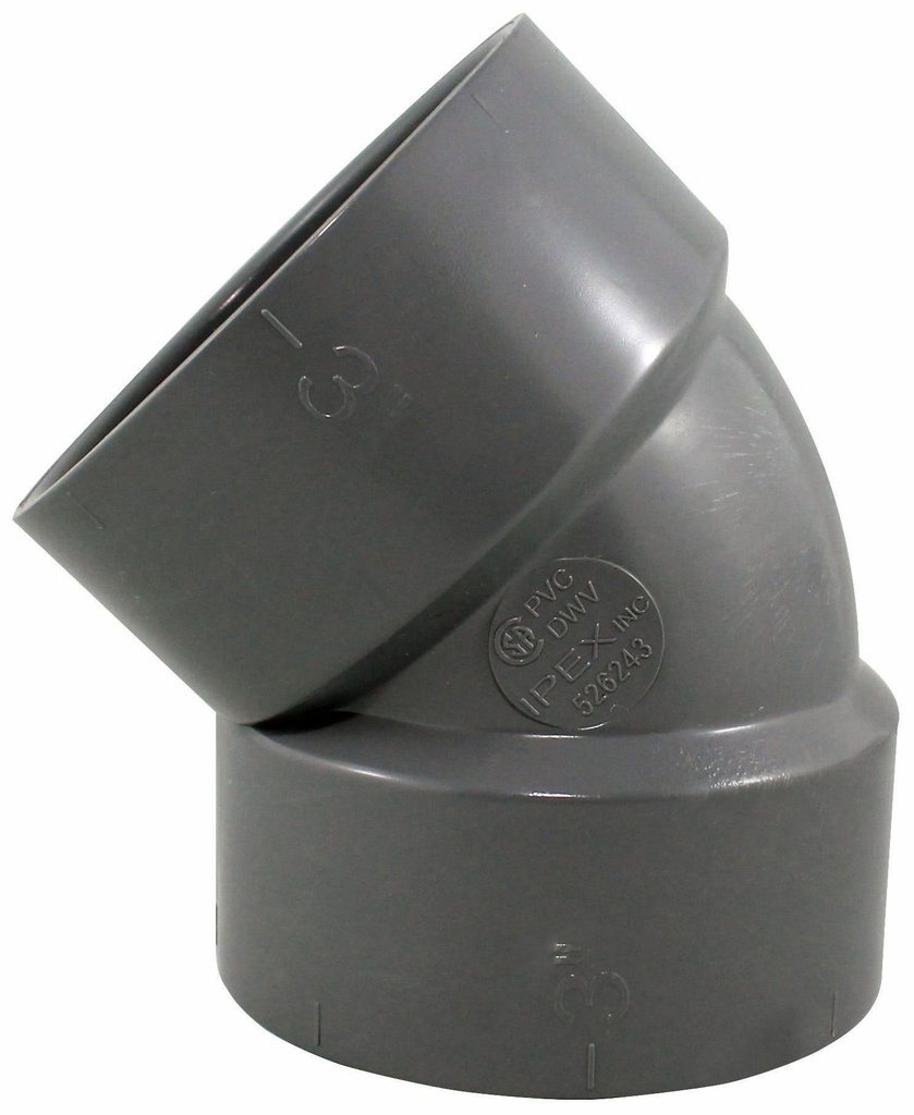 3"x45D PVC DWV SHORT TURN ELBOW HxH SYSTEM XFR
