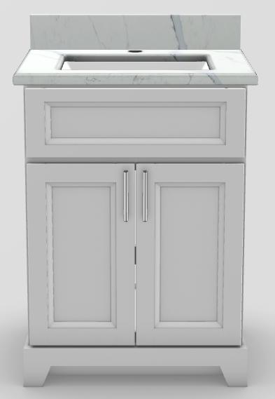 24" Shallow Vanity Bellrose with Bar Handles and 1-Hole Quartz Top