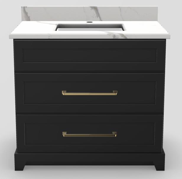 36" Dresser Standard Vanity Modern Shaker with Bevelled Handles and 1-Hole Quartz Top