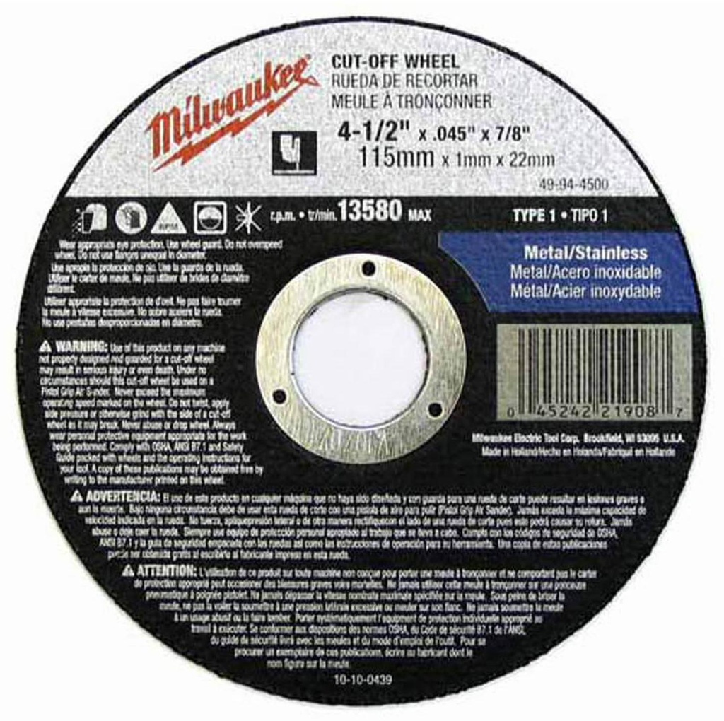 4-1/2 x.045 x 7/8 Cut-Off Wheel Type 1 (Bulk 25)