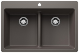 [1217252] Liven 33 2 Bowl Dual Mount Low Divide Silgranit Kitchen Sink