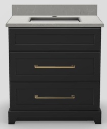 [2570271] 30" Dresser Standard Vanity Modern Shaker with Elegance Handles and 1-Hole Quartz Top