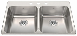 [4405048] Steel Queen 33-3/8" 3-Hole 2 Bowl Drop-In Kitchen Sink