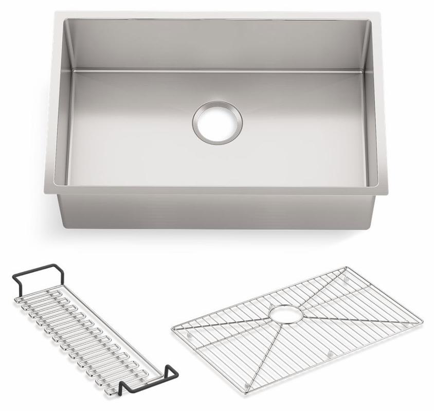 Strive 29" 1 Bowl Undermount Kitchen Sink with Rack