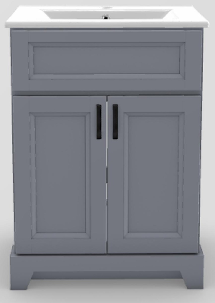 24" Shallow Vanity Bellrose with Curved Handles and Porcelain Top