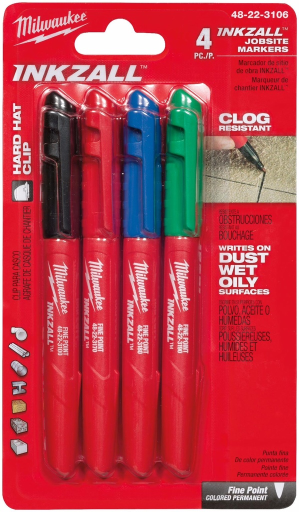 4PK COLORED FINE PT INKZALL MARKERS
