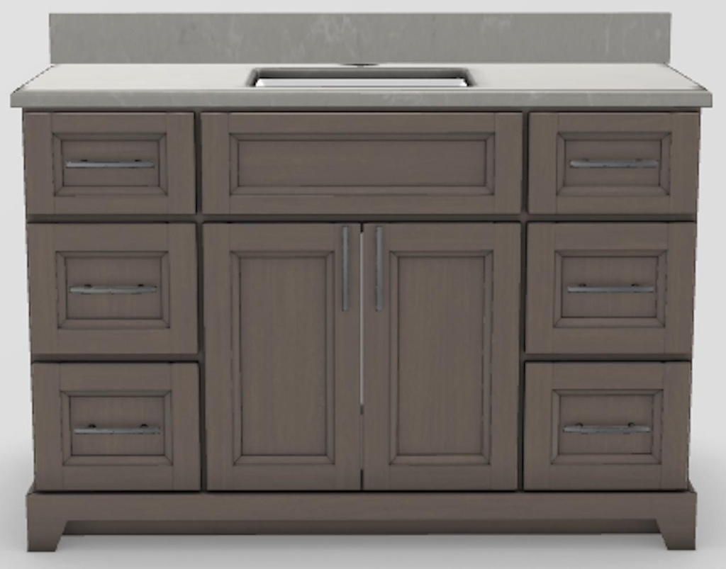 48" Shallow Vanity Bellrose with Slim Handles and 1-Hole Quartz Top