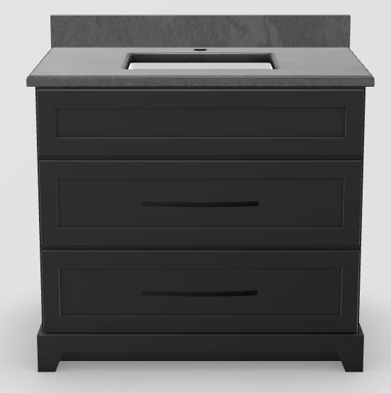 36" Dresser Standard Vanity Modern Shaker with Long Curved Handles and 1-Hole Quartz Top