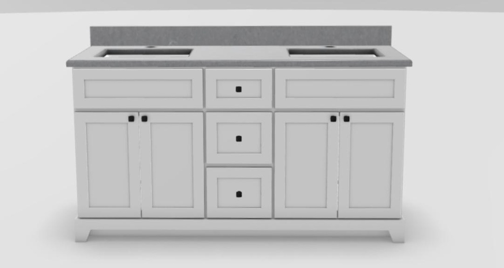 60" Double Sink Standard Vanity Modern Shaker with Prestige Knobs and 1-Hole Quartz Top