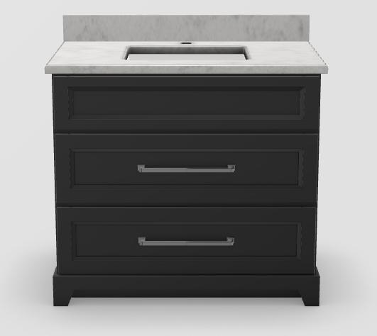 36" Dresser Standard Vanity Bellrose with Long Bevelled Handles and 1-Hole Quartz Top