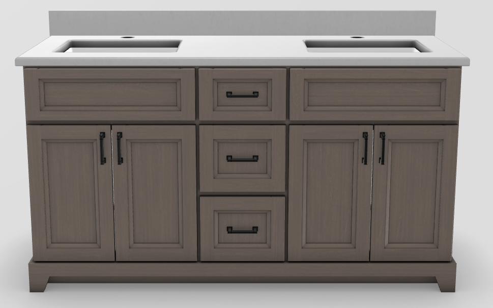 60" Double Sink Standard Vanity Bellrose with Bevelled Black Handles and 1-Hole Quartz Top