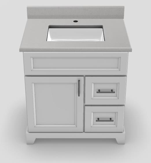 30" RH Drawer Standard Vanity Bellrose with Bar Handles and 1-Hole Quartz Top