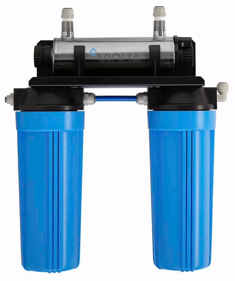 120V (NEMA 5-15P) 1 GPM, POU System, 1 x 10" Carbon/Lead & 1 x 10" Sediment Filter, Stainless Steel Bracket, LED Power & Lamp On Indicator, Safety-Loc Connector