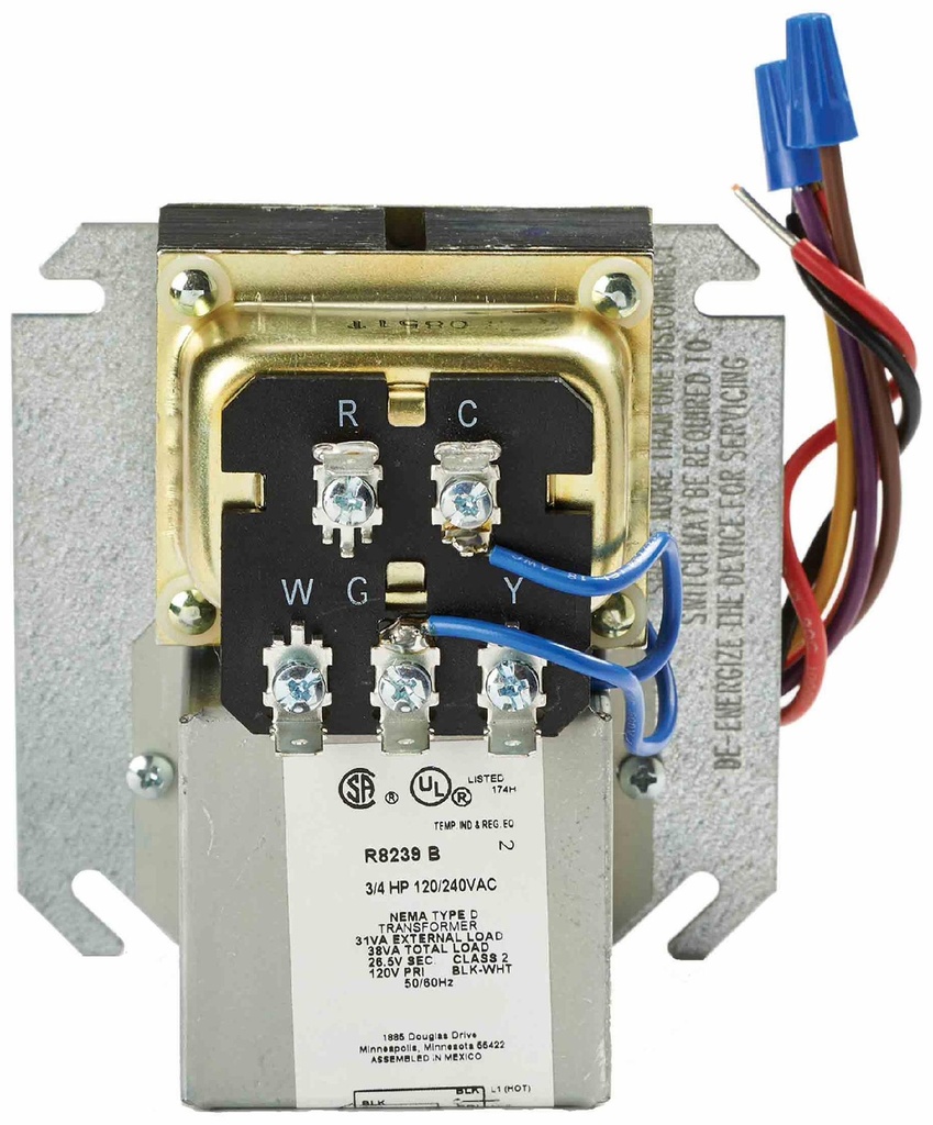 120 VOLT FAN CENTER INCLUDES 40VA NEMA RATED TRANSFORMER AND DPST RELAY. LEADWIRE CONNECTIONS.