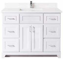 [7000110] 42" Standard Vanity Modern Shaker with Square Handles and 1-Hole Quartz Top