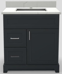 [2570307] 30" LH Drawer Vanity Modern Shaker with Square Handles and 1-Hole Quartz Top