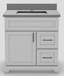 [2570318] 30" RH Drawer Standard Vanity Modern Shaker with Bar Handles and 1-Hole Quartz Top