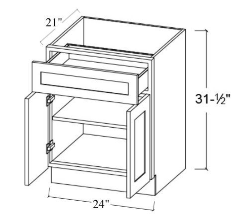 24" Vanity Base Cabinet w/ 2 doors & drawer