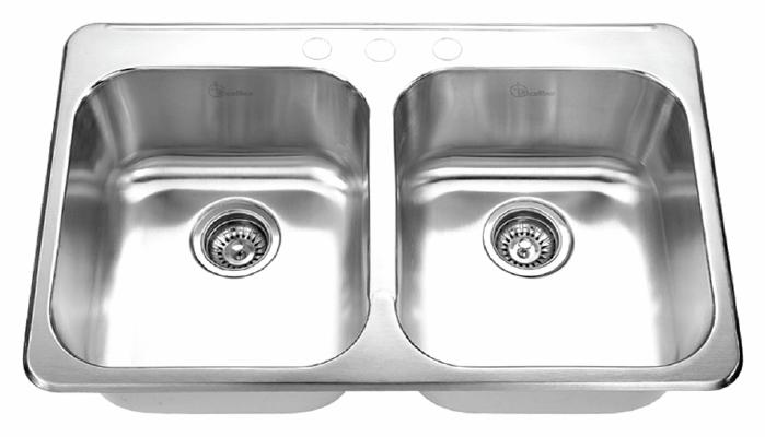 3-Hole 2 Bowl Drop-In Sink 7" Deep