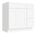 Vanity Sink Cabinet w/ 2 doors & 3 drawers (Matte Luxe White, Shaker 90, 36" drawers on left)