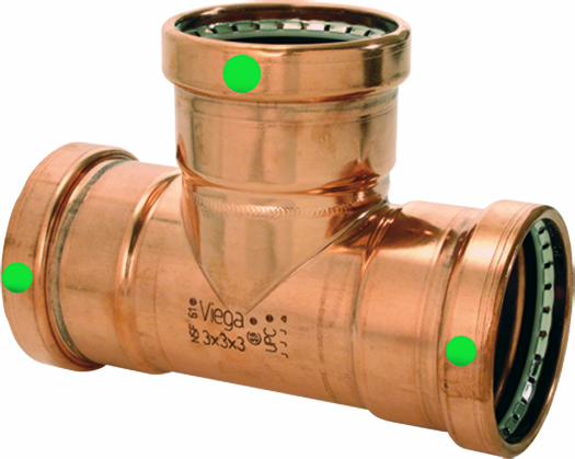 Viega ProPress tee Smart Connect Technology Copper 2 1/2 x 2 x 3/4