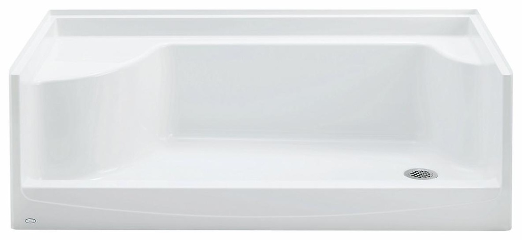 Bowen 60" x 31-3/8" RH Drain Shower Base with LH Seat & 21" Knee Wall
