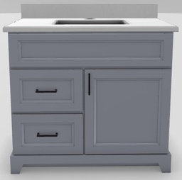 [2570120] 36" LH Drawer Standard Vanity Bellrose with Square Handles and 1-Hole Quartz Top