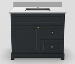 [2570320] 36" RH Drawer Standard Vanity Bellrose with Prestige Handles and 1-Hole Quartz Top