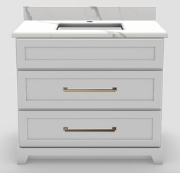 [2570280] 36" Dresser Standard Vanity Modern Shaker With Long Bevelled Handles and 1-Hole Quartz Top
