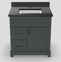 [2570305] 30" LH Drawer Standard Vanity Modern Shaker with Square Handles and 1-Hole Quartz Top
