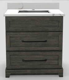 [2570269] 30" Dresser Standard Vanity Modern Shaker with Elegance Bevelled Handles and 1-Hole Quartz Top