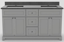 [2570418] 60" Double Sink Standard Vanity Modern Shaker with Modern Knobs and 1-Hole Quartz Top
