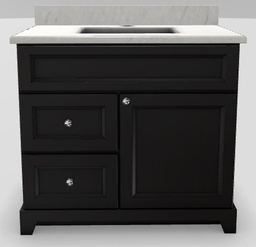 [2570240] 36" LH Drawer Standard Vanity Bellrose with Modern Knobs and 1-Hole Quartz Top